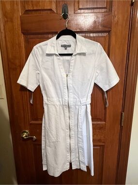 Sharagano White Zip-Front Shirt Dress